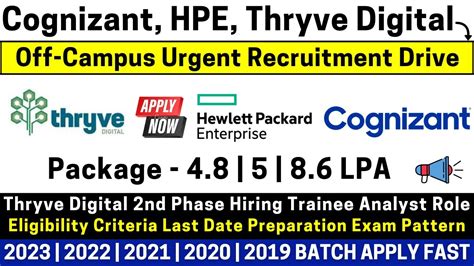 Cognizant HPE Thryve Digital 2nd Phase OFF Campus Hiring Started