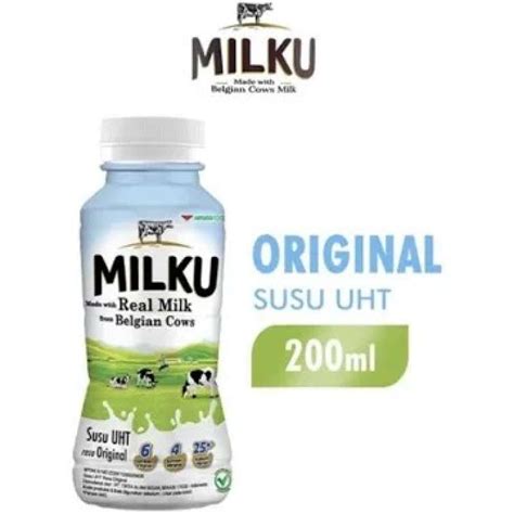 Promo Susu MILKU Original Premium Belgian Cow UHT Botol Pet 200 Ml