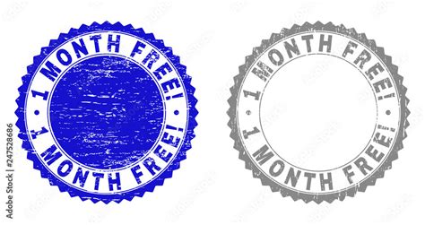 1 Month Free Stamp Seals With Grunge Texture In Blue And Gray Colors