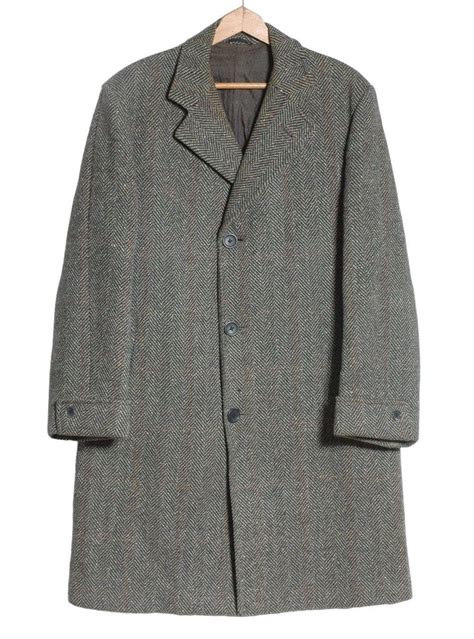 Vintage 1960 S Dunn Co Crombie Tweed Overcoat Size L Brickvintage