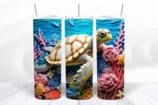 D Sea Turtle Oz Skinny Tumbler Wrap Graphic By Dreanartdesign