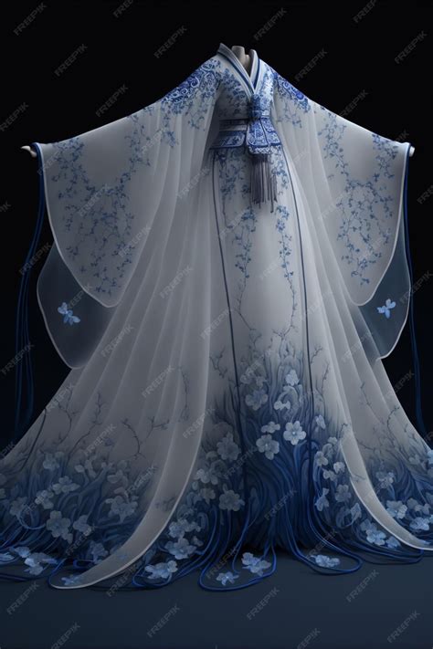 Premium Photo Chinese Hanfu Blue Embroidery Dress Generative Ai