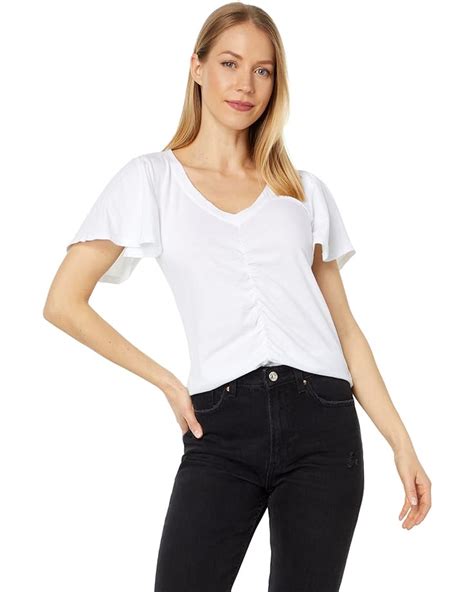 Bobi Los Angeles Flutter Sleeve Shirred Front Tee Pm