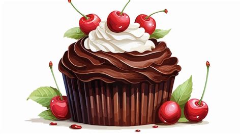 Delicious Black Forest Cupcake With Fresh Cherries Premium AI