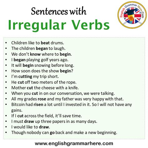 Example Sentences Using Irregular Verbs In All Tenses 59 Off