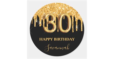 30th Birthday Black Gold Glitter Balloon Party Classic Round Sticker