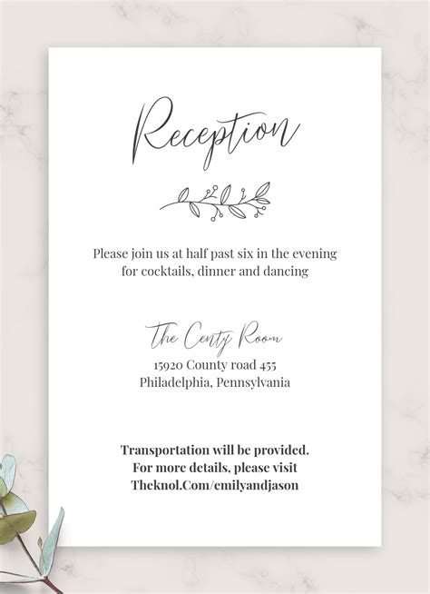 Download Printable Classic Elegant Wedding Reception Card Pdf