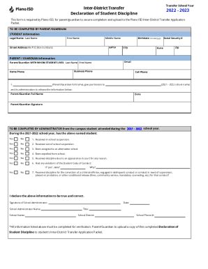 Fillable Online Plano ISD Student Transfer Form Fax Email Print PdfFiller