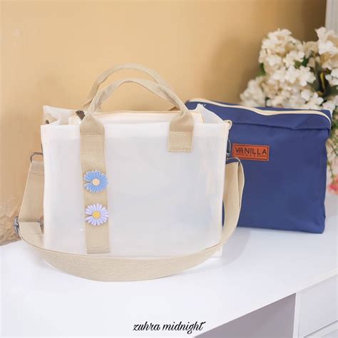 Jual TAS MIKA PVC CLEAR BAG VANILLA HOUSE ZUHRA BAG WHITE SERIES