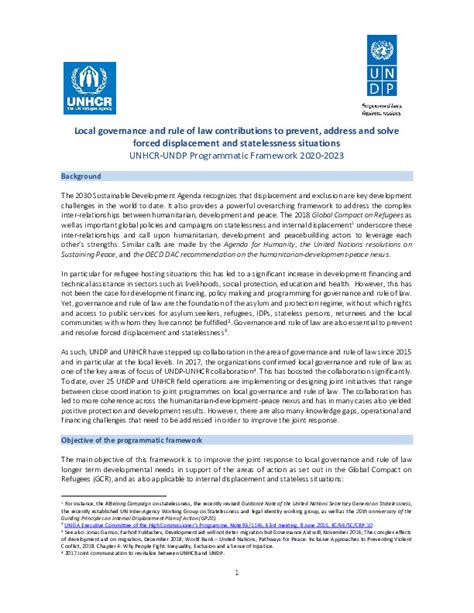 Unhcr Undp Local Governance And Rule Of Law Contributions To Prevent Address And Solve Forced