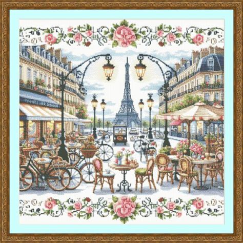 Pdf Paris France Eiffel Tower Cafe Counted Cross Stitch Pattern City