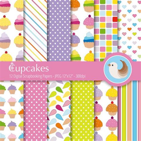 Cupcake Digital Paper Bright Cupcakes Digital Paper Set Bright