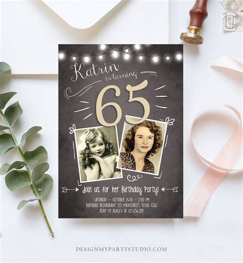 Editable 65th Birthday Invitation ANY AGE Chalkboard Rustic Etsy