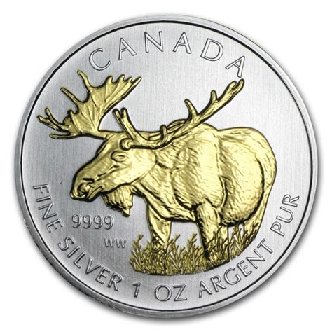 2012 1oz Canadian Silver Moose Wildlife Series Gold Gilded Coin ...