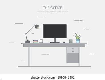 Business Office Desk Line Art Vector Stock Vector Royalty Free