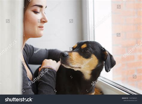 Cute Young Girl Inbred Dog Sits Stock Photo 1145766521 Shutterstock