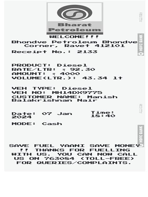 Fuel Bill Template 3 Pdf