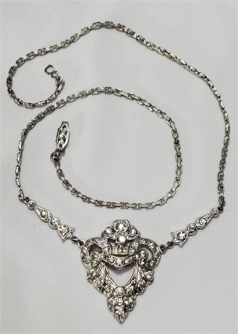 Vintage Silver Art Deco Rhinestone Necklace Gem