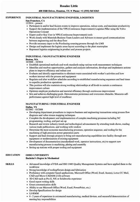 Industrial Engineer Resume Sample