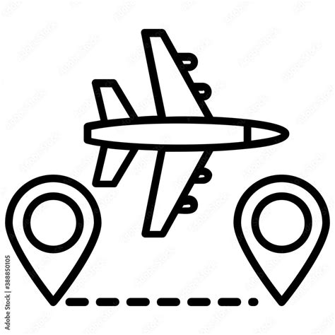 Airplane Line Path Vector Icon Of Airplane Flight Route With Start