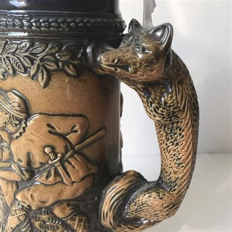 Gerz Dining Gerz German S Lidded Beer Stein Fox Handle Boar Hunt