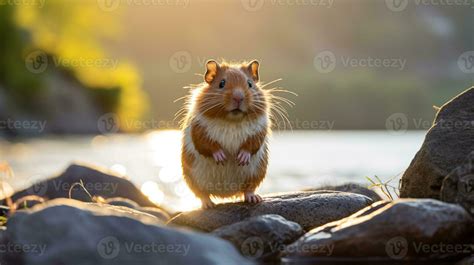 Close-up photo of a Hamster looking in their habitat. Generative AI ...