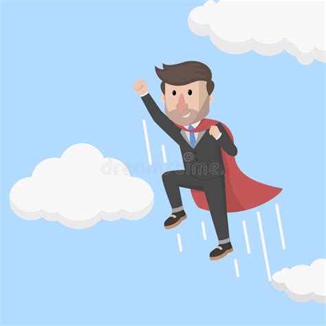 Super Businessman Flying To The Sky Color Illustration Stock Vector