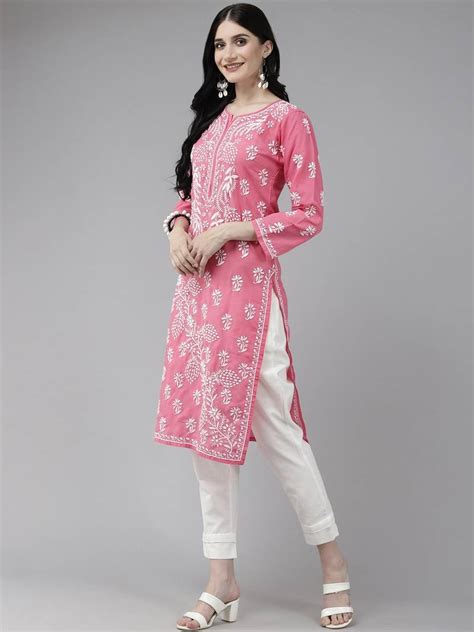 Ada Hand Embroidered Dark Pink Cotton Lucknowi Chikankari Women Kurta A208000 Ada 4023376