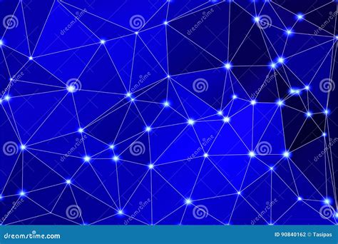 Donkerblauwe Geometrische Achtergrond Met Netwerk En Lichten Vector