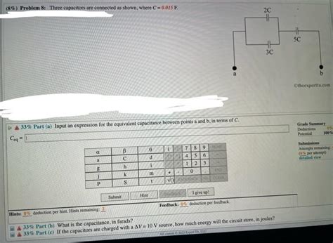 Solved 8 Problem 8 Three Capacitors Are Connected As