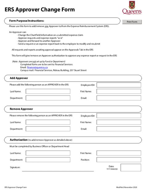 Fillable Online Ers Approver Change Form Fax Email Print Pdffiller