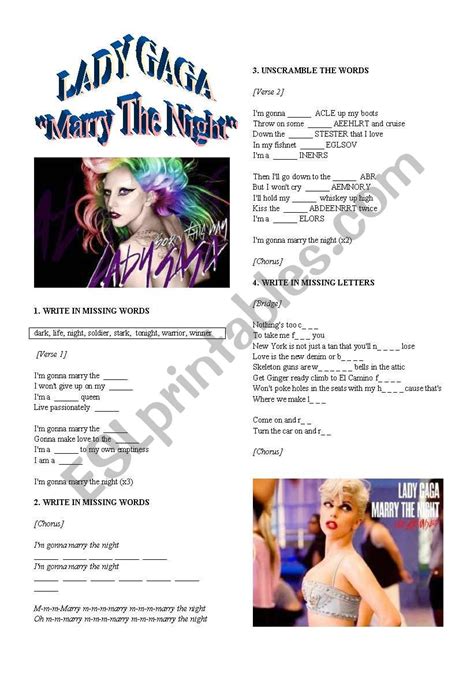 Lady Gaga ´marry The Night´ Esl Worksheet By Pawag