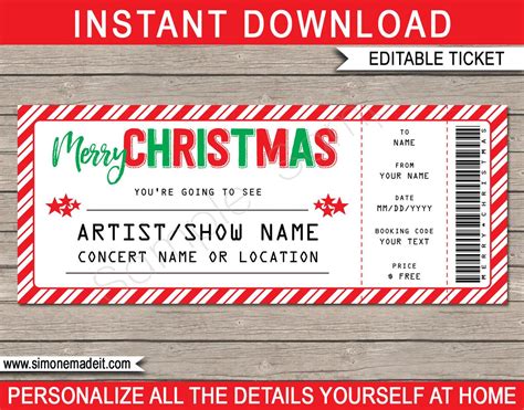 Christmas Concert Ticket Template Surprise Show Performance Artist Printable T Certificate