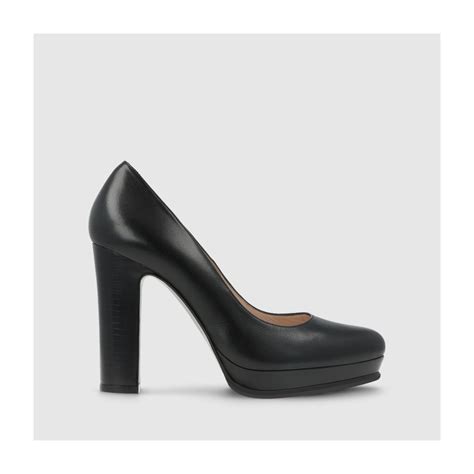 Zapatos de salón con plataforma de mujer en piel de color negro LODI