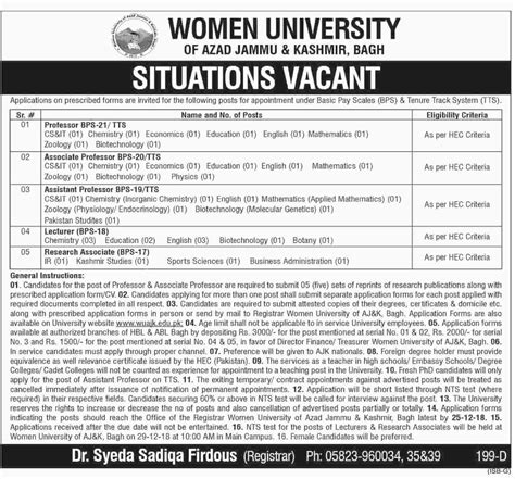 Women University Of Azad Jammu Kashmir Jobs 2018 Government Pakistan