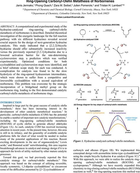 Ring Opening Carbonyl Olefin Metathesis Of Norbornenes Catalysis