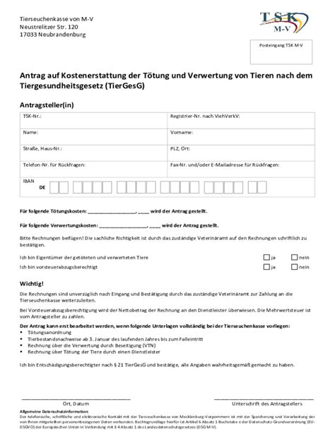 Ausf Llbar Online Antrag Auf Kostenerstattung Der Ttung Und Verwertung