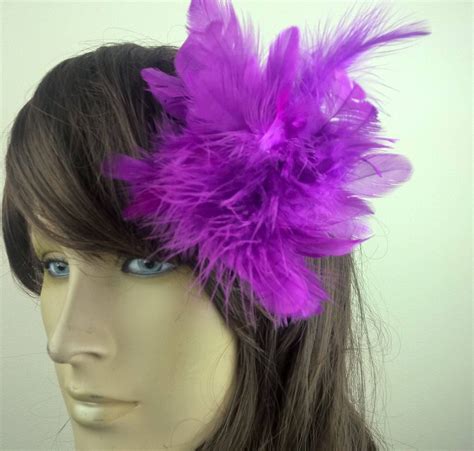 Purple feather fascinator millinery burlesque hair clip hen | Etsy