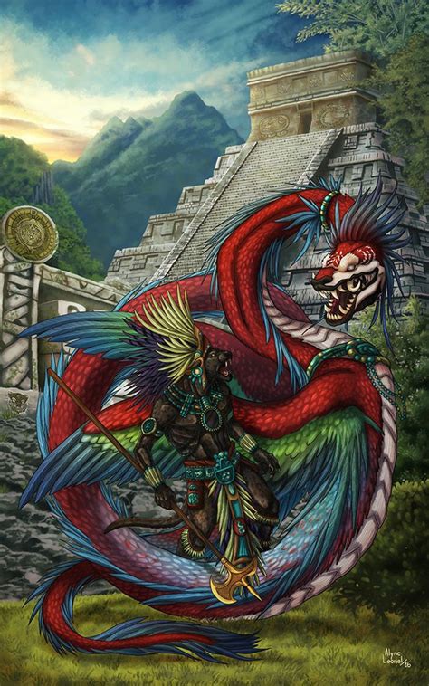 A Painting Of A Person Riding A Dragon Next To A Stone Structure With