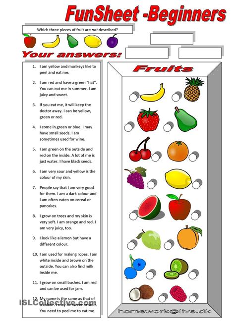 Funsheet For Beginners Fruit Reading Comprehension Worksheets Esl Worksheets For Beginners