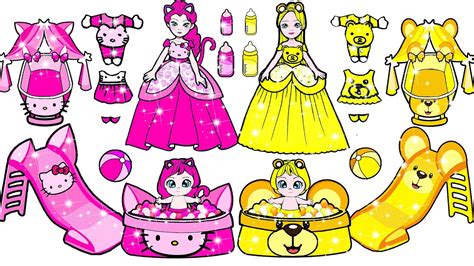 Paper Dolls Dress Up Pink And Yellow Challenge Adorable Sister Handmade Quiet Book Barbie New