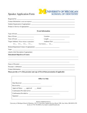 Fillable Online Speaker Application Form University Of Michigan