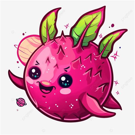 Cute Cartoon Dragon Fruit Floating With Planet Dragon Fruit Cartoon