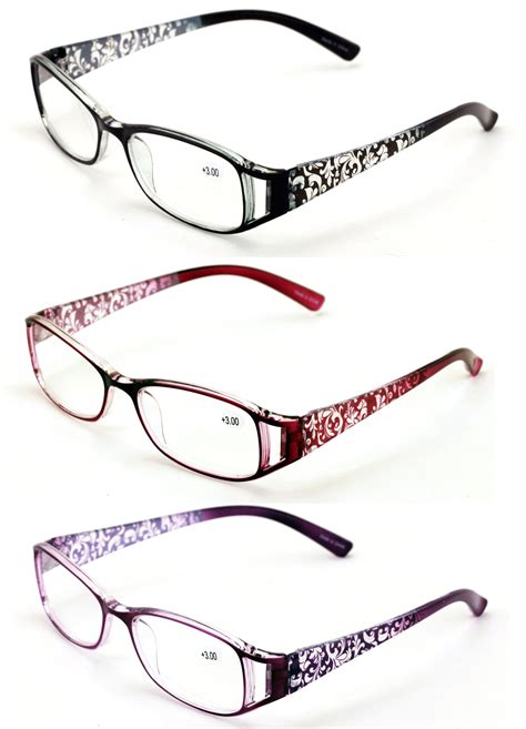 3 Pairs Women S Floral Temple Reading Glasses Fashionable Durable High Uv Protection Black