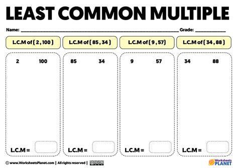 Least Common Multiple Exercises L C M Worksheets