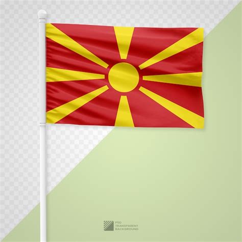 Agitando La Bandera De Macedonia En Un Poste De Metal Blanco Aislado