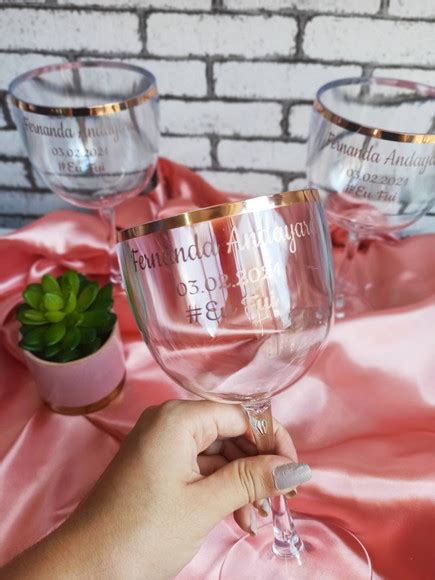 Taça Gin Personalizada Borda Rose Gold Elo7