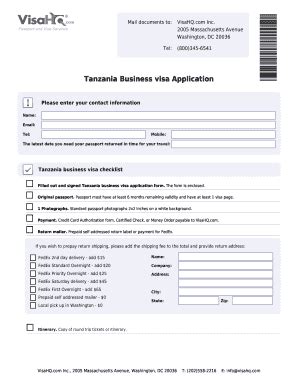 Fillable Online Tanzania Business visa Application - Tanzania Visa - VisaHQ Fax Email Print ...