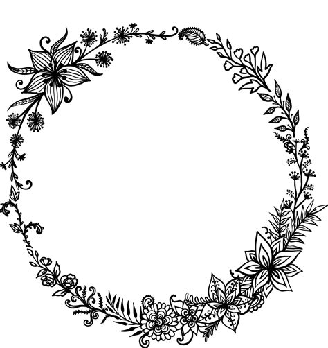 Vector Illustration Of Circular Floral Frame Ornament In Black And