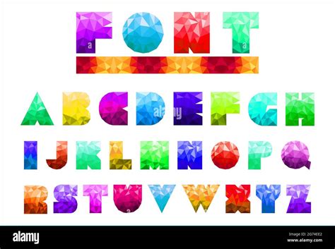 Low Poly Alphabet Font Set In Multicolor As Graphics Design Elements